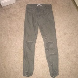 army green ripped jeans